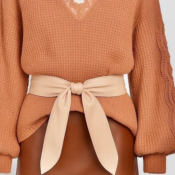 Passion of Essence Accessories - Apricot Women Wide Corset Faux Leather Wrap Around Tie Belt